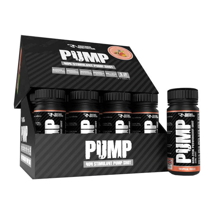 Refined Nutrition Pump nestimuliuojamoji dozė, Tropical Freeze – 12 x 60 ml.