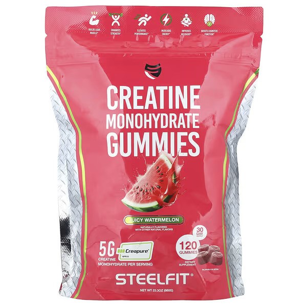 SteelFit kreatino monohidrato guminukai, sultingi arbūzai – 120 guminukų