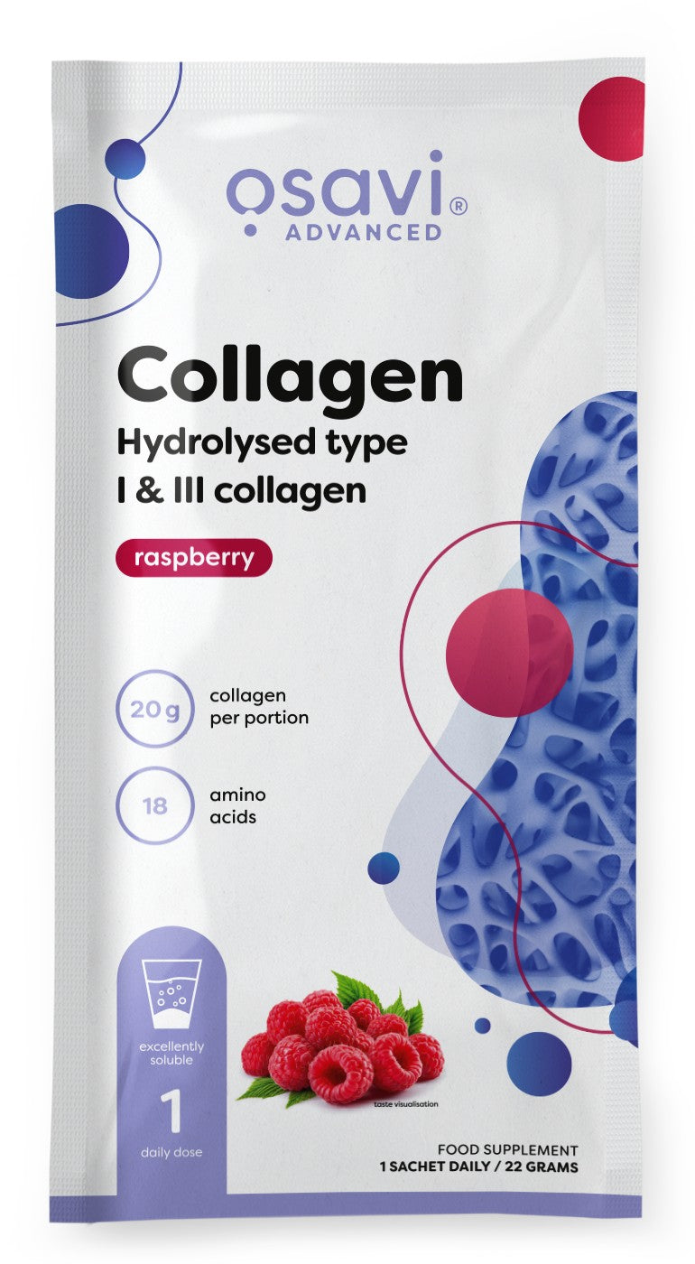 Produkto nuotrauka: Osavi Collagen Hydrolysed Type I & III, avietė - 22 g (1 serving)
