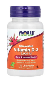 Produkto nuotrauka: NOW Foods Vitamin D-3, 5000 IU (Chewable) - 120 kramtomųjų tablečių