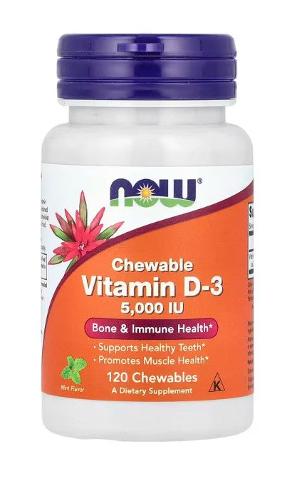 Produkto nuotrauka: NOW Foods Vitamin D-3, 5000 IU (Chewable) - 120 kramtomųjų tablečių