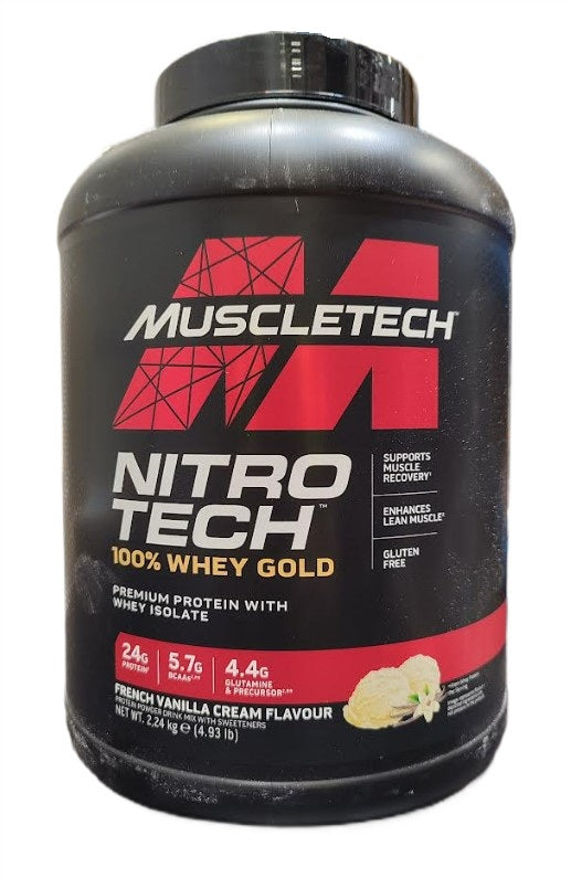 MuscleTech Nitro - Tech 100% Whey Gold, prancūziško vanilės kremo skonio – 2240 g