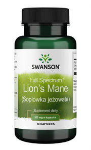 Swanson plataus spektro liūto karčiųjų uogų (Soplúwka Jeşówata) skonio stipriklis, 500 mg – 60 kapsulių