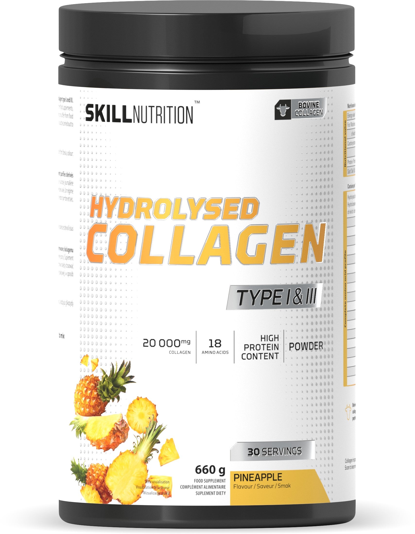 Skill Nutrition hidrolizuotas kolagenas I ir III tipo, su ananasais – 660 g