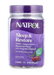 Natrol Sleep & Restore su melatoninu, vyšnių skonio – 60 guminukų