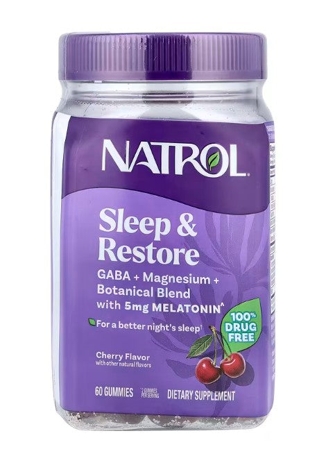 Natrol Sleep & Restore su melatoninu, vyšnių skonio – 60 guminukų