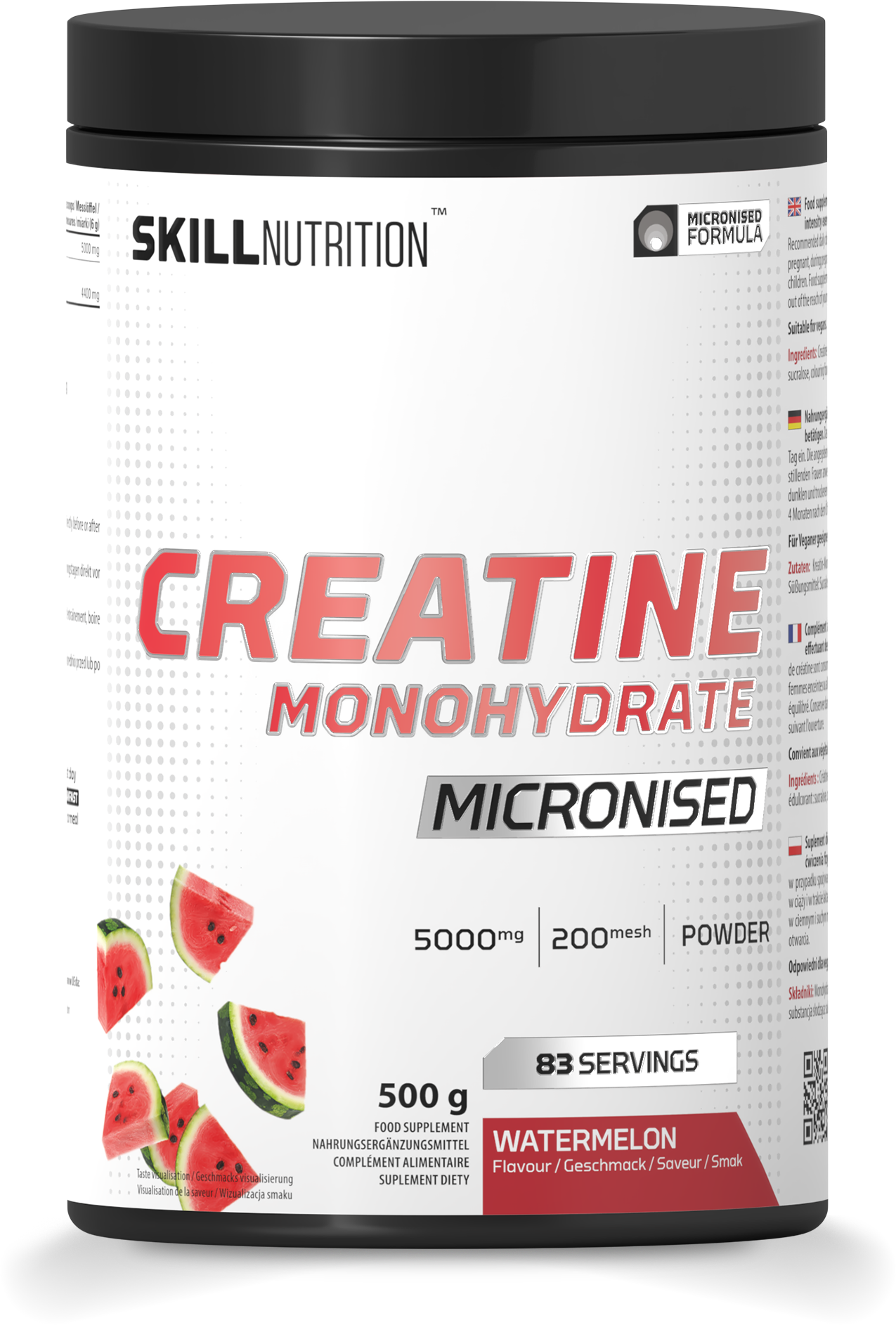 Skill Nutrition mikronizuotas kreatino monohidratas su arbūzo skoniu – 500 g