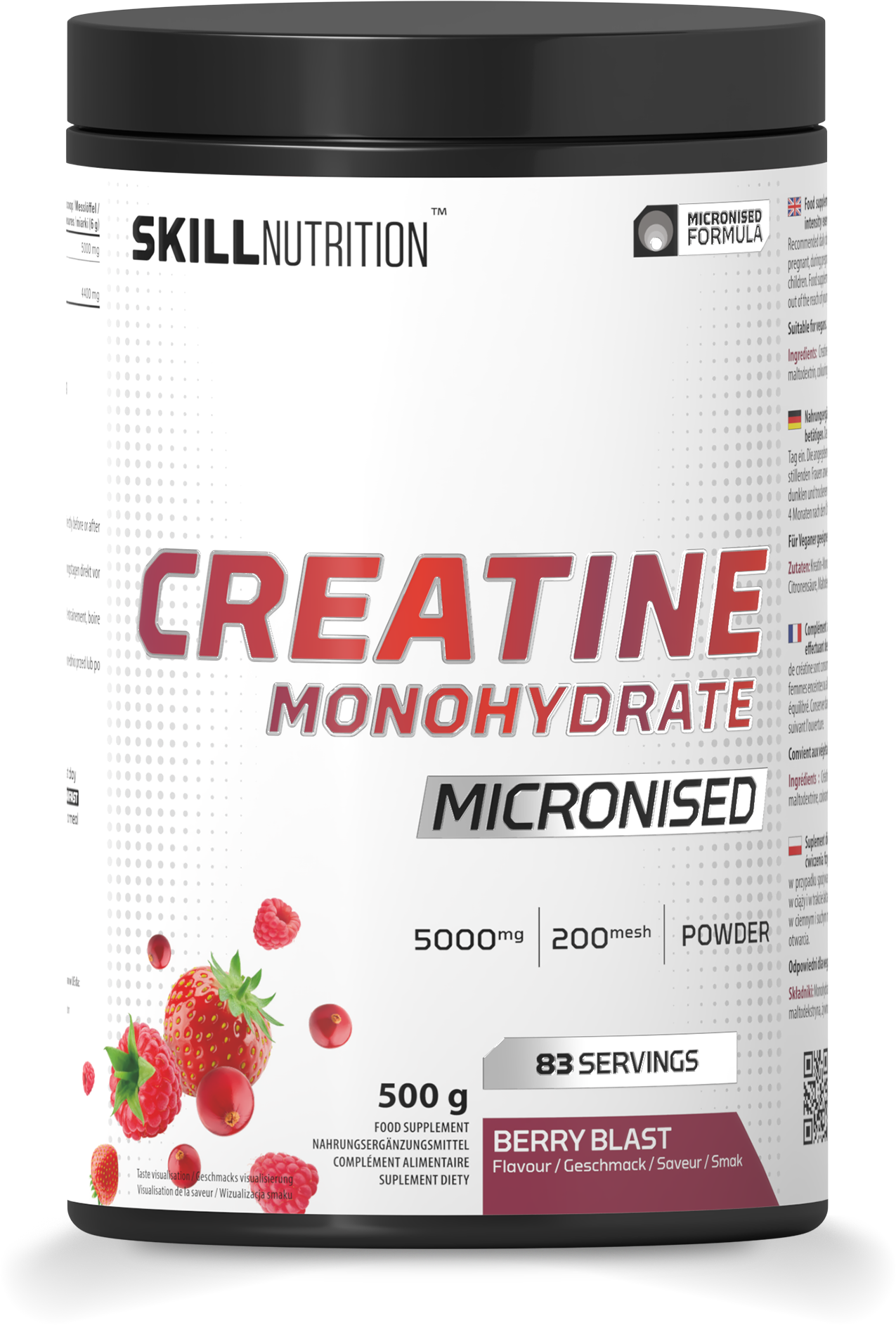Skill Nutrition mikronizuotas kreatino monohidratas su uogų skoniu – 500 g