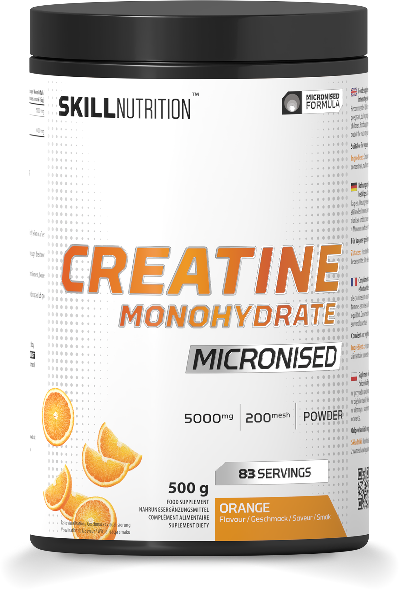 Skill Nutrition mikronizuotas kreatino monohidratas su apelsinų skoniu – 500 g