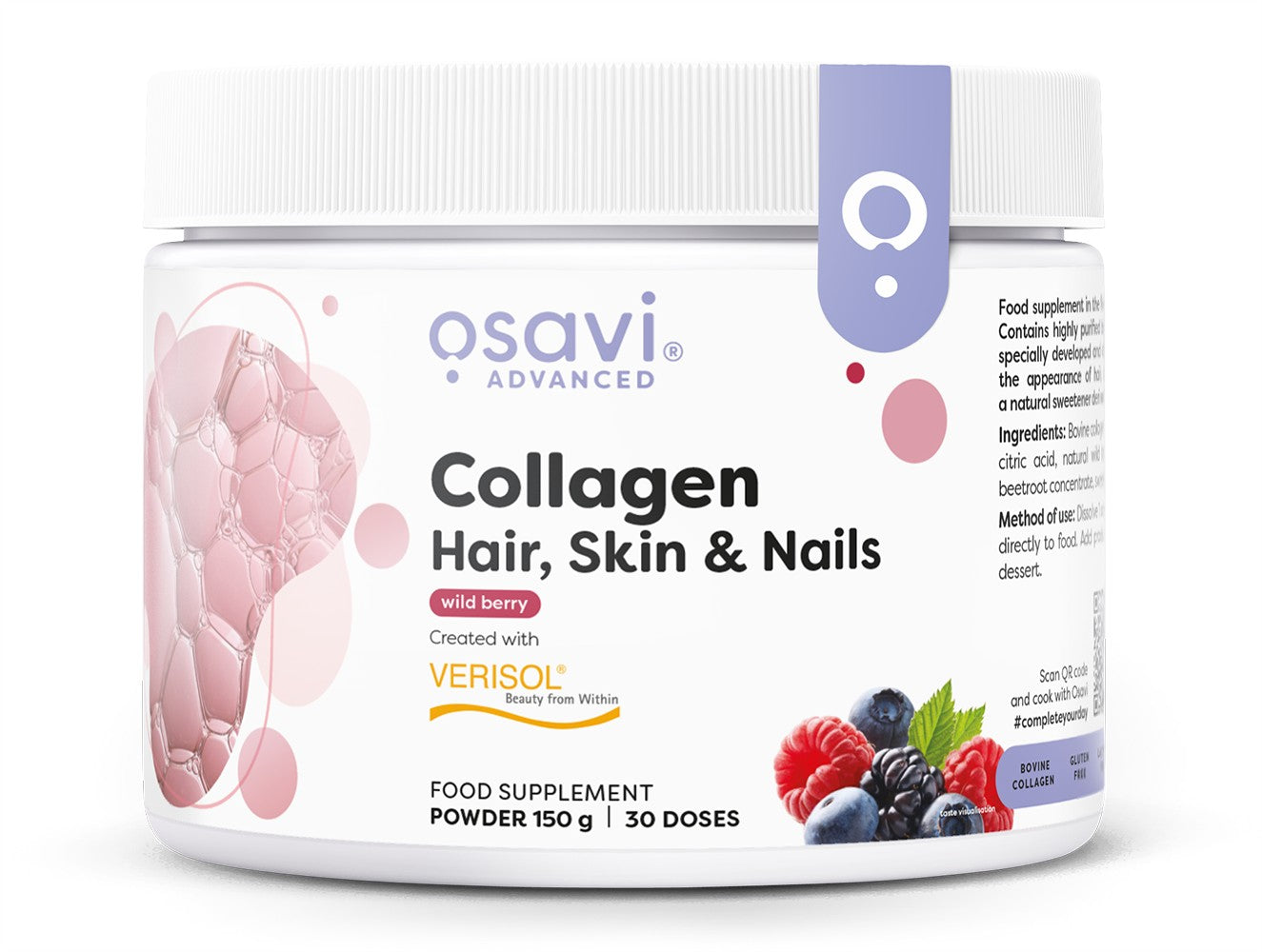 Produkto nuotrauka: Osavi Collagen Peptides (Hair Skin & Nails), Wild Berry - 150 g