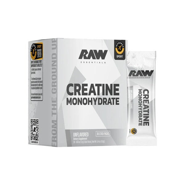 Raw Nutrition kreatino monohidrato lazdelių pakuotės, be skonio – 30 x 5 g