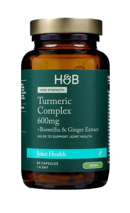 Holland & Barrett didelio stiprumo ciberžolės kompleksas su bosvelijų ir imbiero ekstraktu, 600 mg – 90 kapsulių