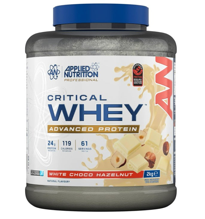 Applied Nutrition Critical Whey, baltojo šokolado ir lazdyno riešutų skonio – 2000 g