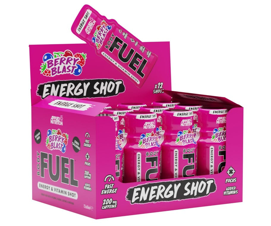 Applied Nutrition Bodyfuel energijos šotai, uogų skonio – 12 x 60 ml.