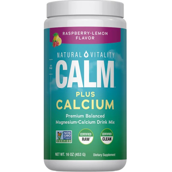 Natural Vitality Natūralus gyvybingumas, natūralus raminimas ir kalcis, aviečių ir citrinų skonio – 453 g