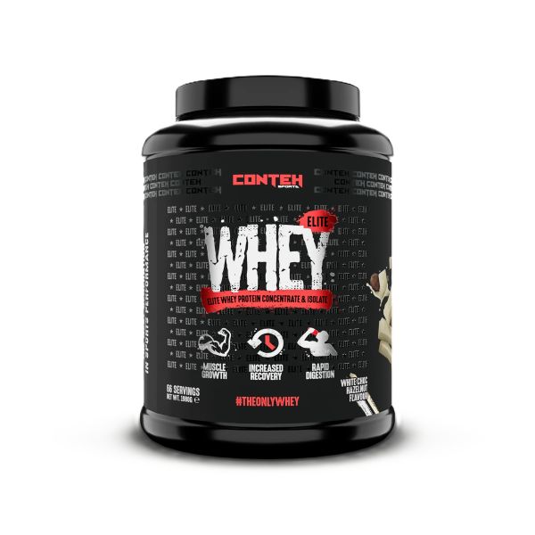 Conteh Sports Whey Elite, baltojo šokolado ir lazdyno riešutų skonio – 1980 g