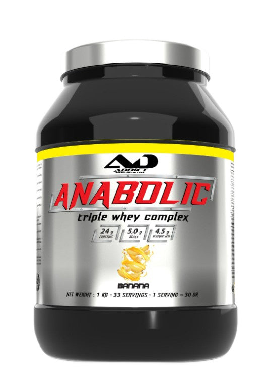 Addict Sport Nutrition anabolinis trigubas išrūgų kompleksas, bananas - 1000 g