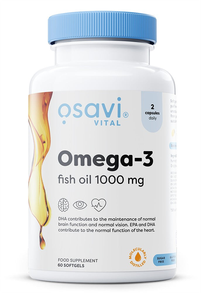 Produkto nuotrauka: Osavi Omega-3 Fish Oil Molecularly Distilled, 1000mg (Lemon) - 60 minkštųjų kapsulių