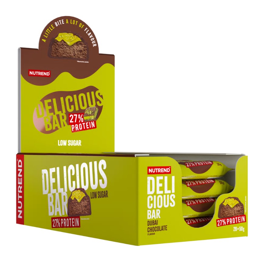 Nutrend Delicious baltymų batonėlis, Dubajaus šokolado skonio – 28 x 50 g