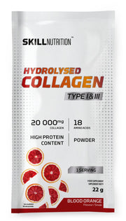 Skill Nutrition hidrolizuotas kolagenas I ir III tipo, kruvinųjų apelsinų skonio – 22 g (1 porcija)