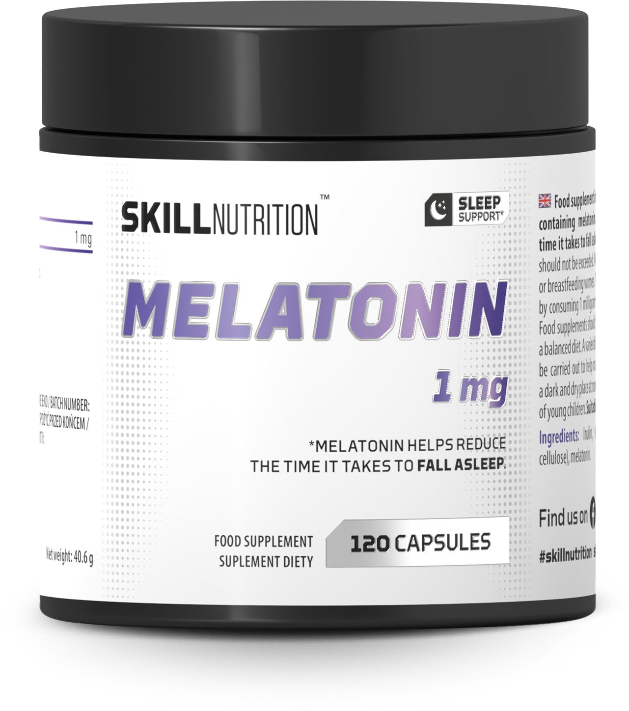 Skill Nutrition melatoninas, 1 mg – 120 kapsulių