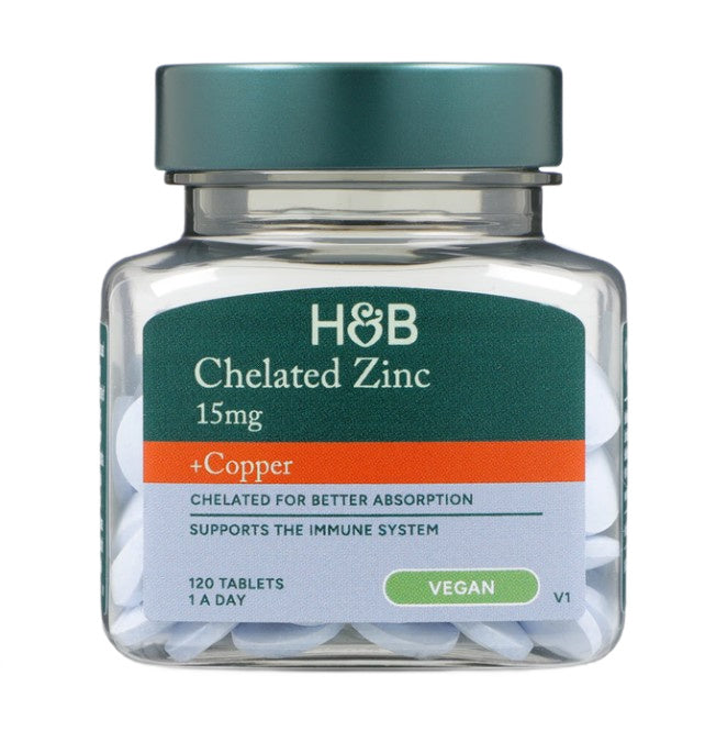 Holland & Barrett chelatinis cinko ir vario mišinys, 15 mg – 120 tablečių