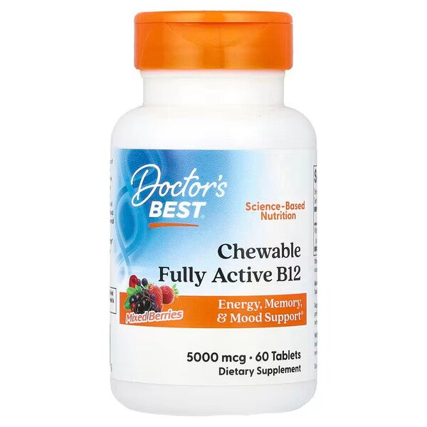 Doctor's Best kramtomosios tabletės su aktyvaus vitamino B12 mišriomis uogomis – 60 tablečių