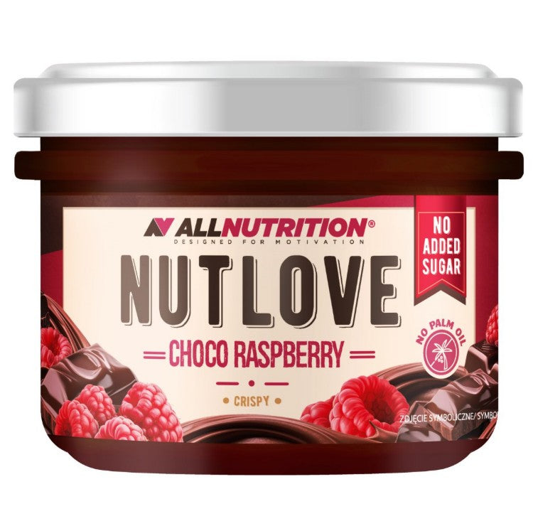 Allnutrition Nutlove, traškūs šokoladiniai ir aviečių skonio traškučiai – 200 g