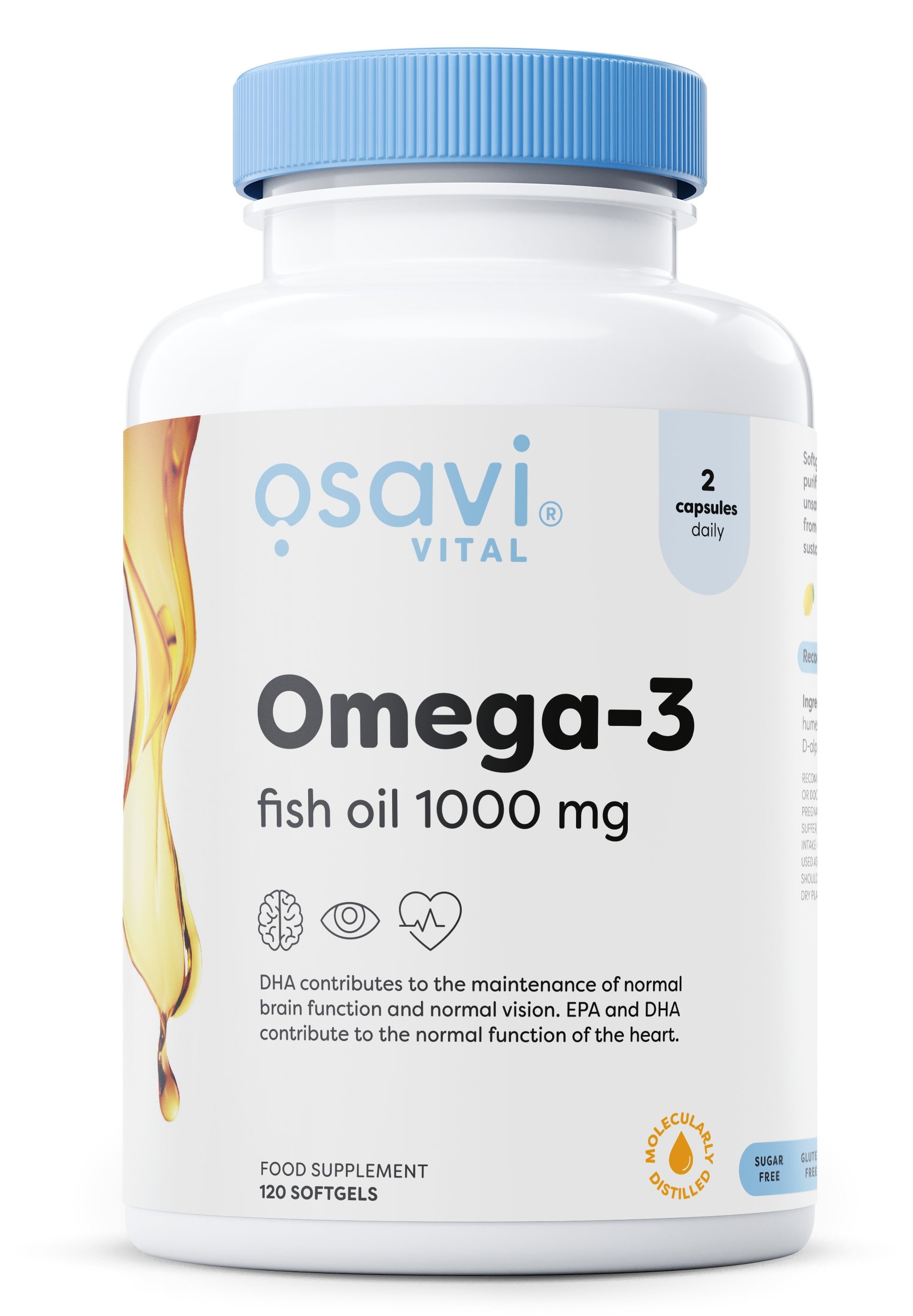 Produkto nuotrauka: Osavi Omega-3 Fish Oil Molecularly Distilled, 1000mg - 120 minkštųjų kapsulių