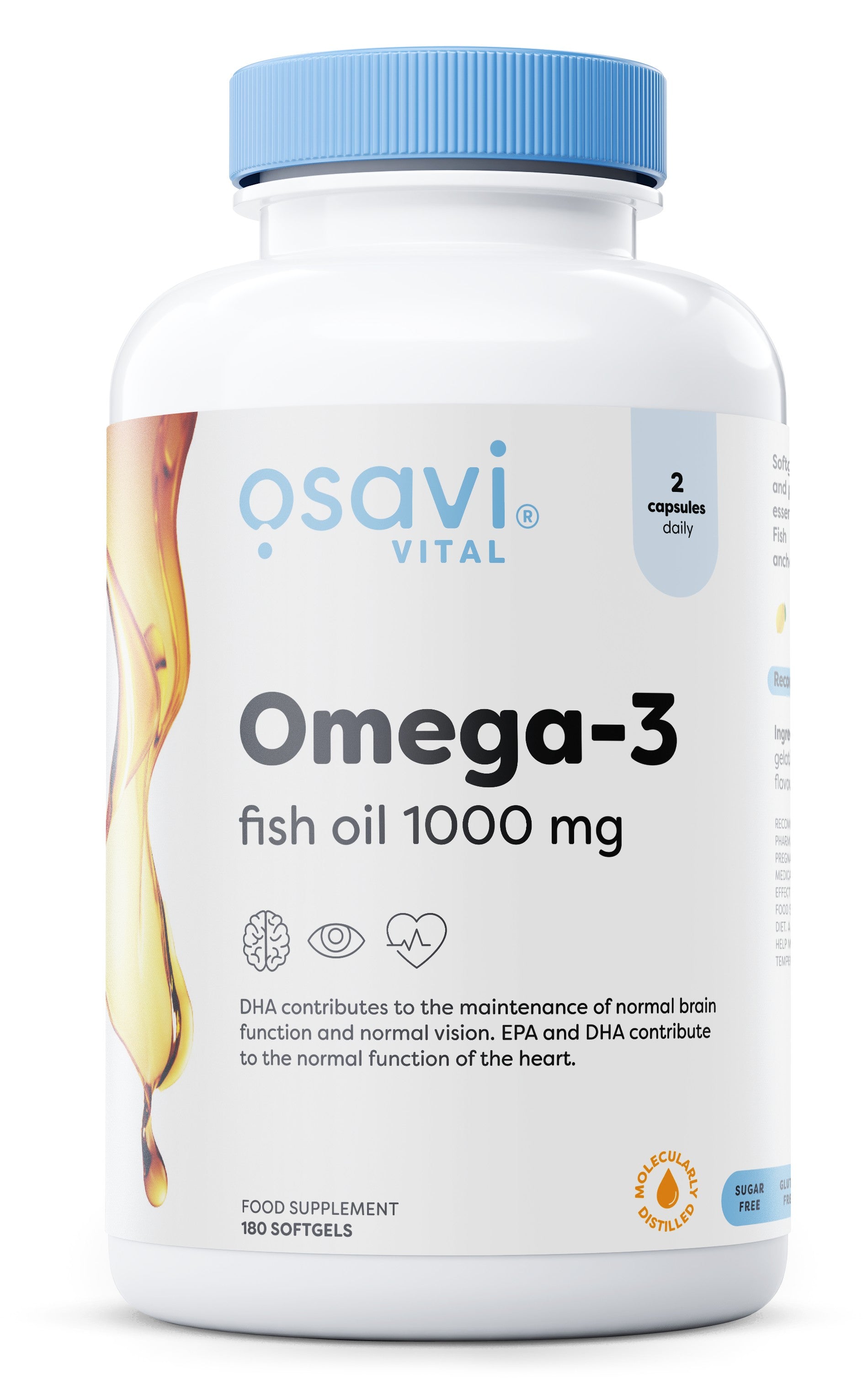 Produkto nuotrauka: Osavi Omega-3 Fish Oil Molecularly Distilled, 1000mg - 180 minkštųjų kapsulių