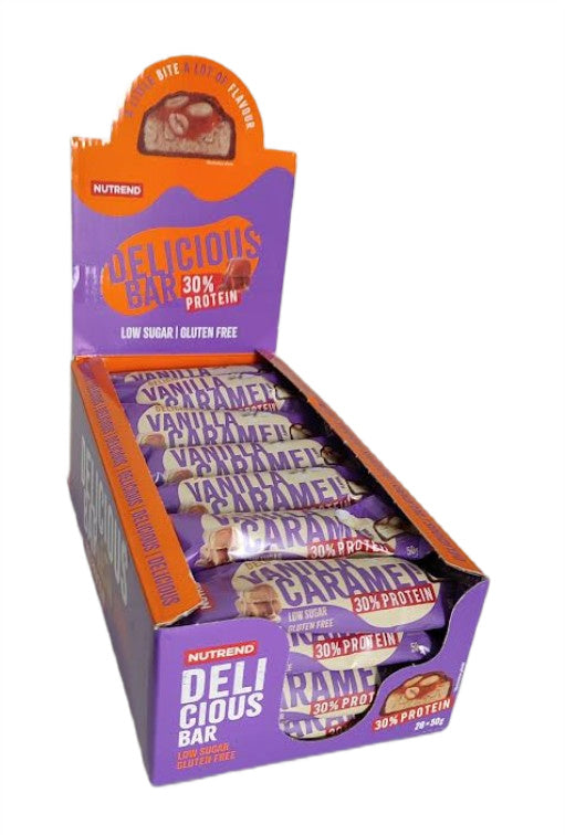 Nutrend Delicious baltymų batonėlis, vanilės ir karamelės skonio – 28 x 50 g
