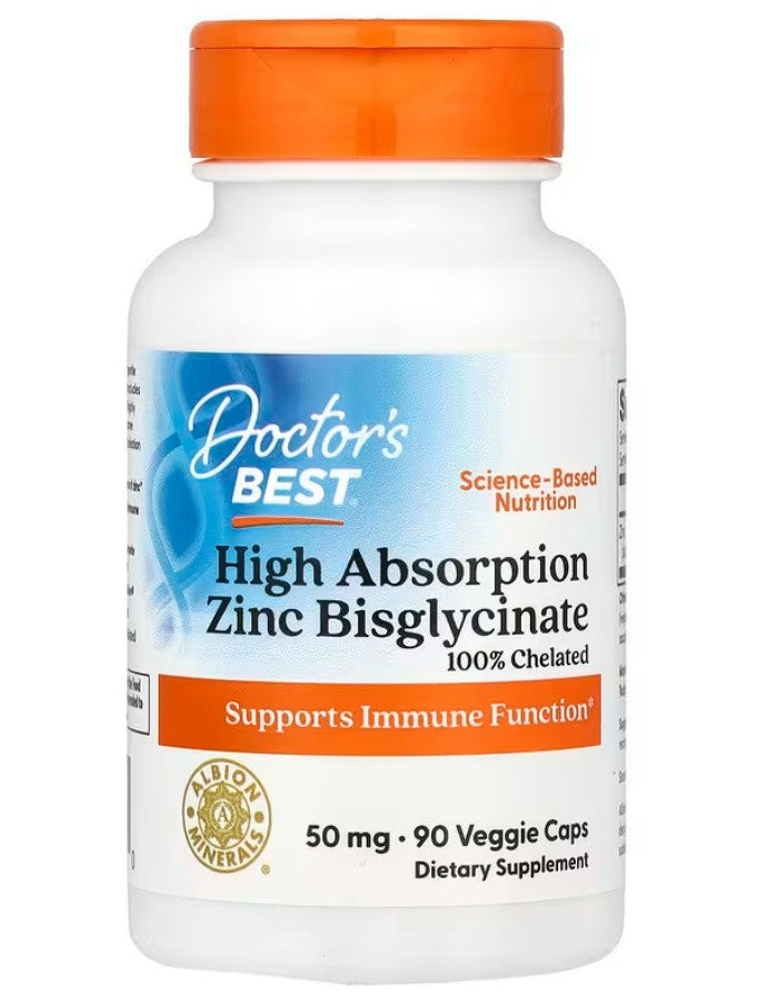 Doctor's Best aukštos absorbcijos cinko bisglicinatas, 50 mg - 90 kapsulių