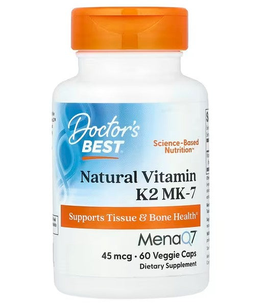 Doctor's Best natūralus vitaminas K2 MK7 su MenaQ7, 45 mcg – 60 kapsulių