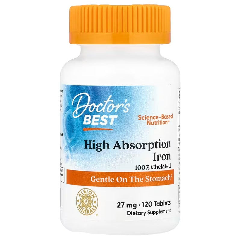 Doctor's Best didelės absorbcijos geležis, 27 mg – 120 tablečių