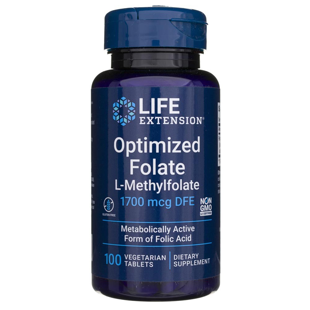 LIFE EXTENSION optimizuotas folatas 1700 mcg – 100 tablečių