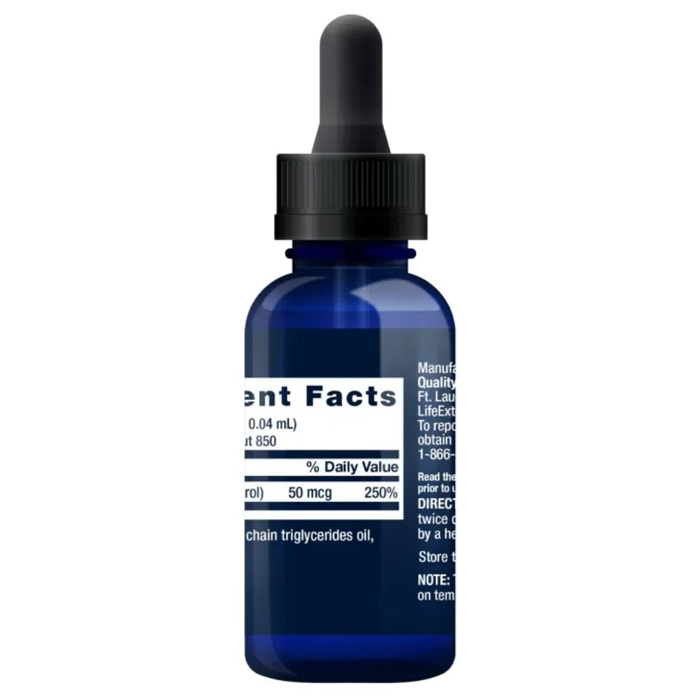 LIFE EXTENSION vitamino D3 2000 TV lašai su mėtomis – 29,57 ml