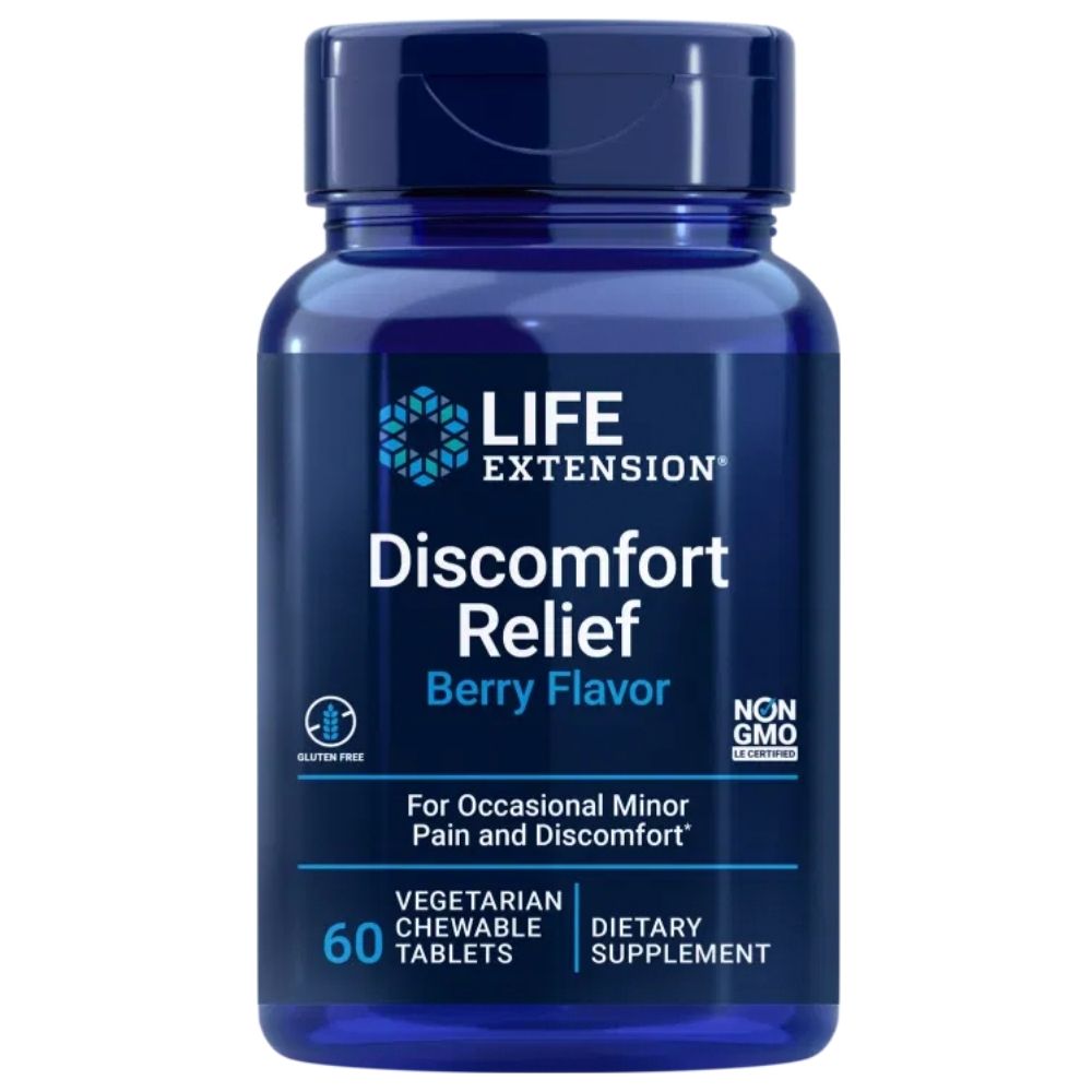LIFE EXTENSION Discomfort Relief (uogų skonio) – 60 tablečių