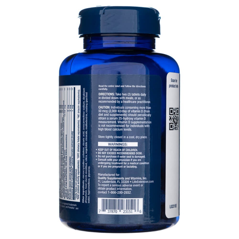 LIFE EXTENSION dviejų tablečių per dieną multivitaminai – 120 tablečių