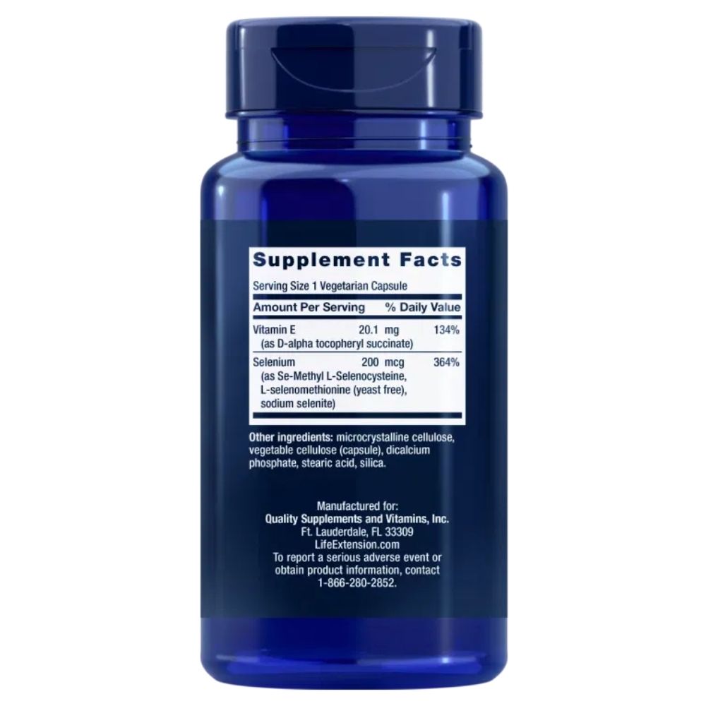 LIFE EXTENSION seleno kompleksas 200 mcg ir vitaminas E – 100 kapsulių