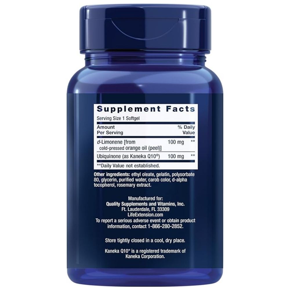 LIFE EXTENSION kofermentas Q10 (ubichinonas) 100 mg su D-limonenu - 60 kapsulių