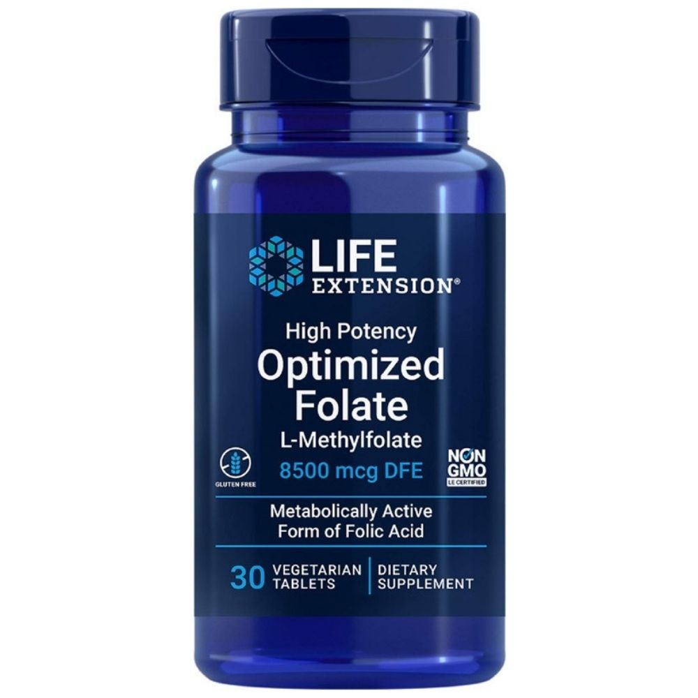 LIFE EXTENSION didelio stiprumo optimizuotas folatas 8500 mcg - 30 tablečių
