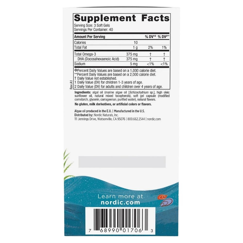 Nordic Naturals vaikams skirtas vegetariškas DHA – 120 mini kapsulių