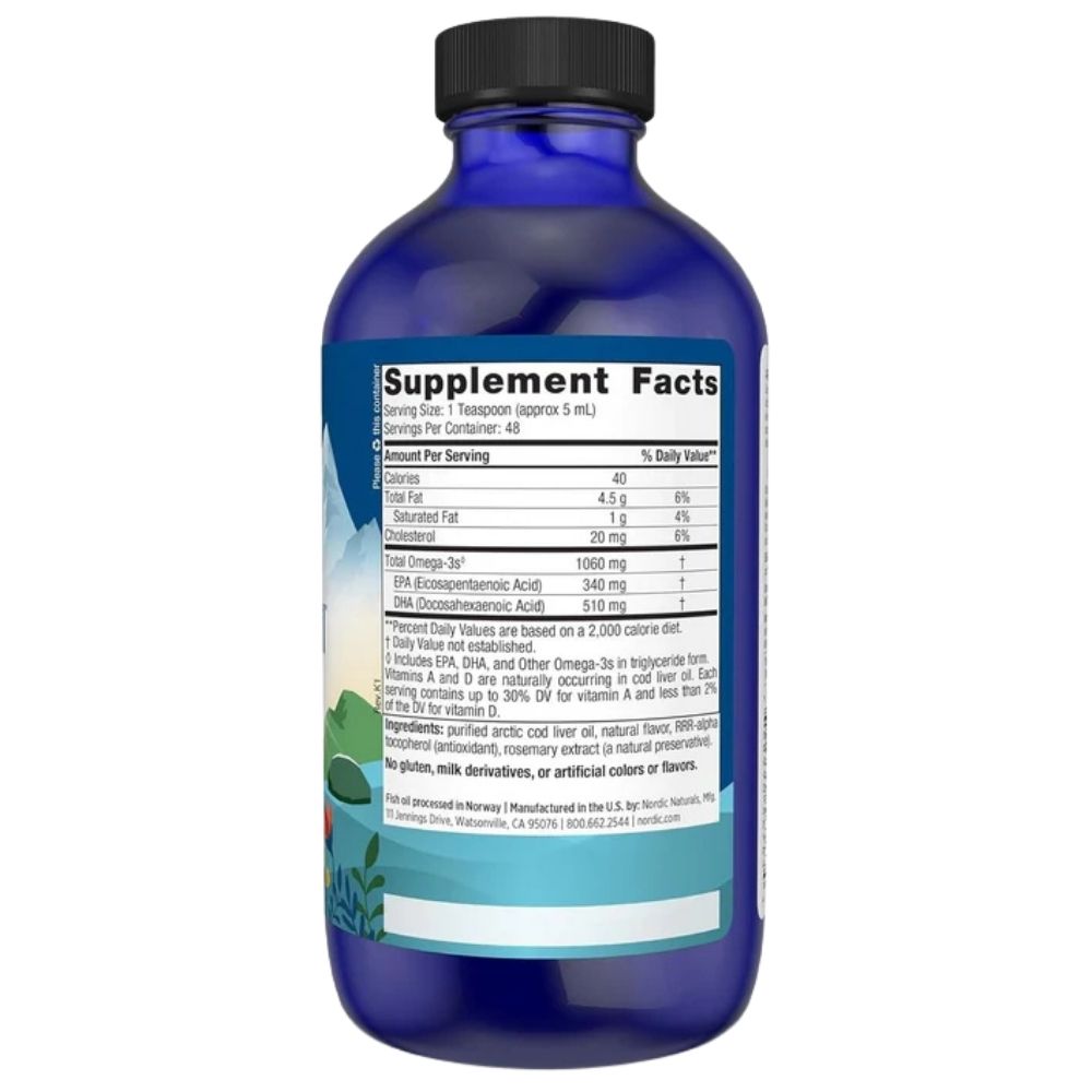„Nordic Naturals“ arktinių menkių kepenų aliejus su braškių skoniu – 237 ml