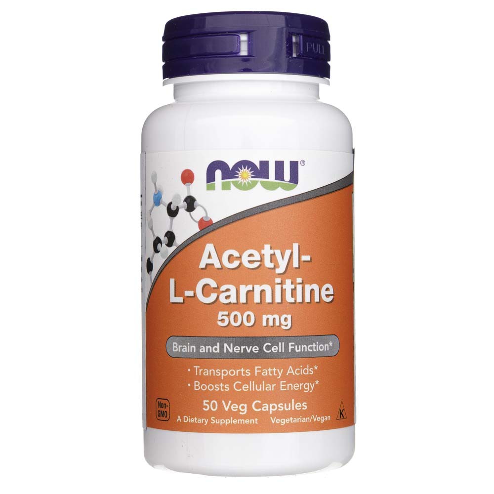 NOW FOODS acetil-L-karnitinas 500 mg – 50 kapsulių