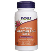 NOW FOODS vitaminas D3 1000 TV – 180 kapsulių