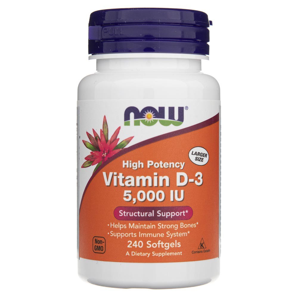 NOW FOODS vitaminas D3 5000 TV – 240 kapsulių