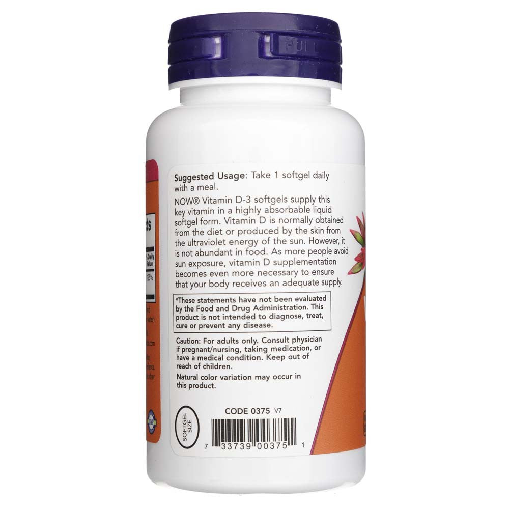 NOW FOODS vitaminas D3 1000 TV – 360 kapsulių