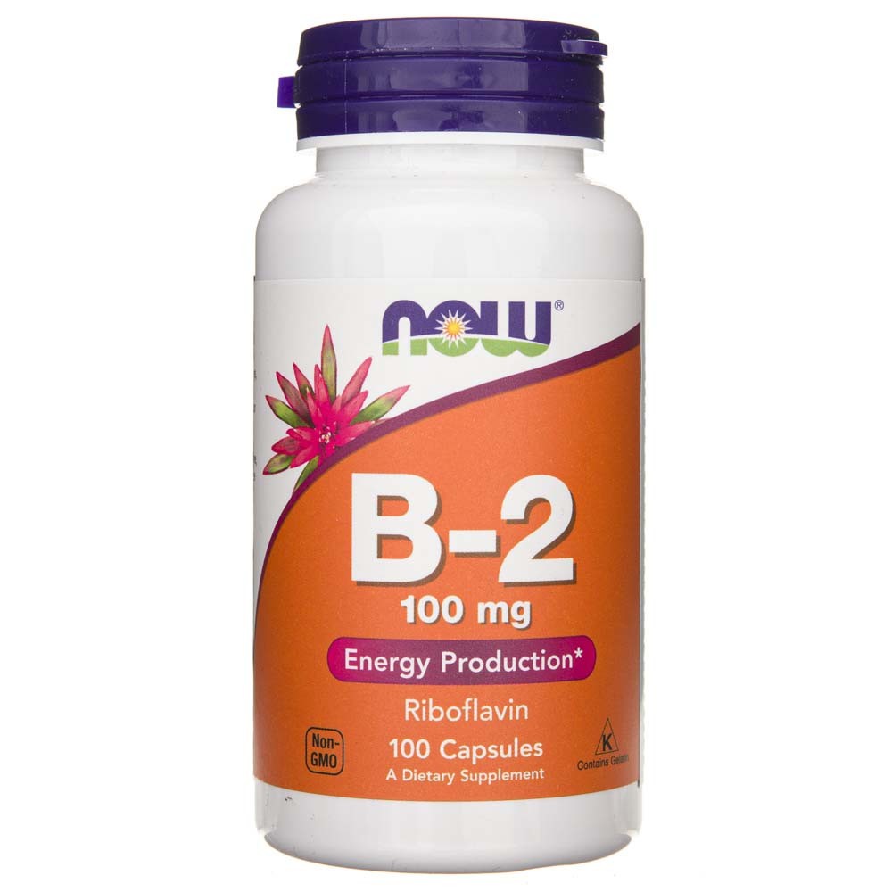 NOW FOODS vitaminas B-2 100 mg – 100 kapsulių