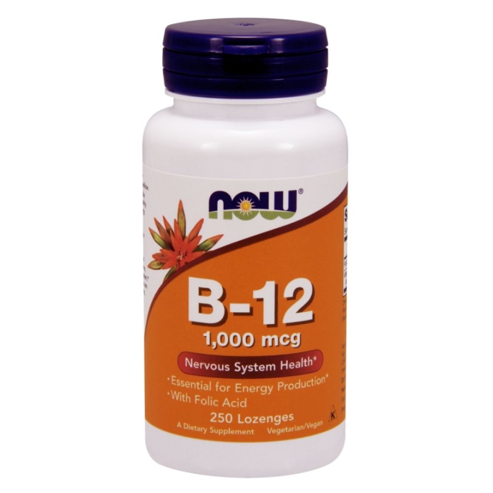NOW FOODS vitaminas B12 500 mcg + folio rūgštis 50 mcg – 250 pastilių