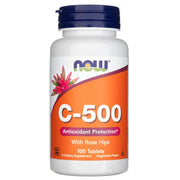 NOW FOODS vitaminas C-500 su erškėtuogėmis – 100 tablečių